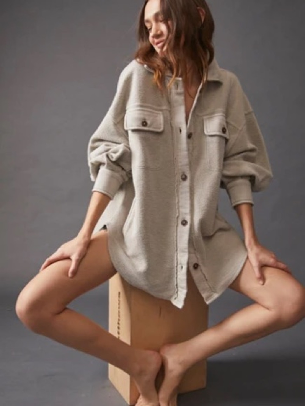 Free People Ruby Oversized Shirt Jacket- Stone